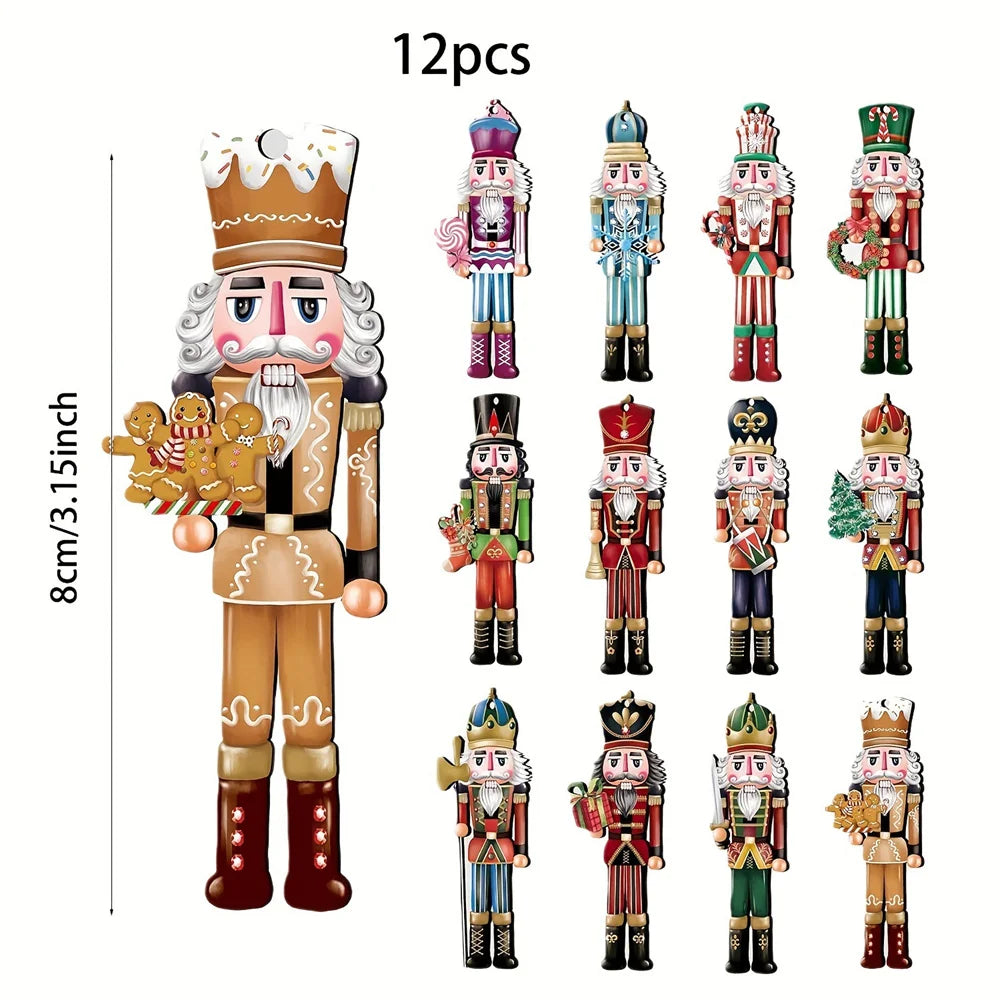 12-Pack Wooden Nutcracker Soldier Ornaments – Christmas Tree Hanging Decorations
