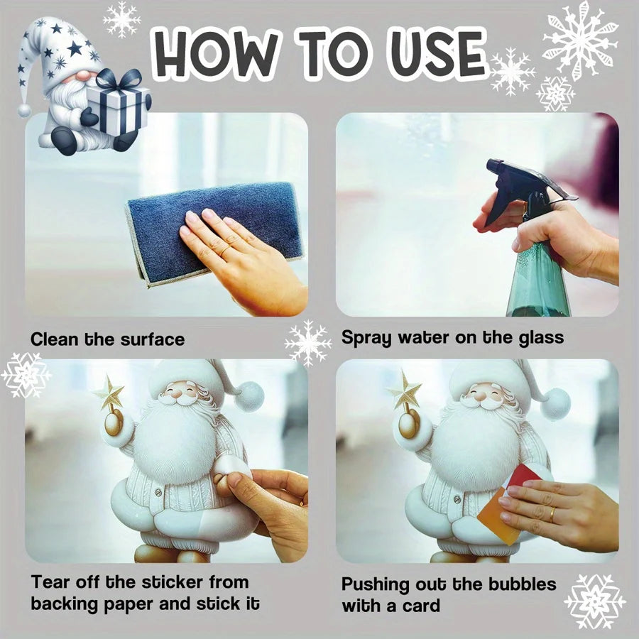 Santa Claus & Kitten Window Sticker – Removable Static Cling Christmas Glass Decor for Home, Living Room & Entryway