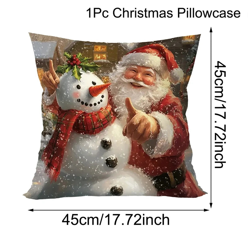 Christmas Throw Pillow Covers – Santa Claus, Snowman & Reindeer Cushion Cases