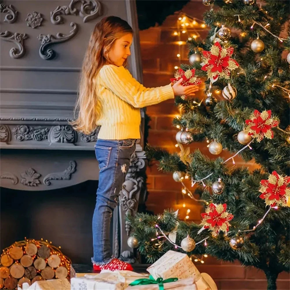 Glitter Christmas Poinsettia Flowers