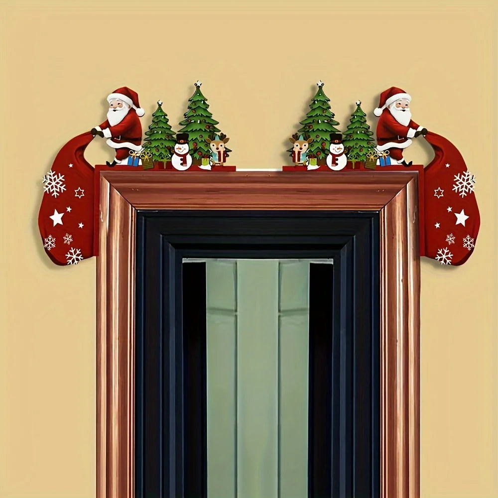 Santa Claus Wooden Door Corner Decoration – Christmas Over-the-Door Hanging Ornament