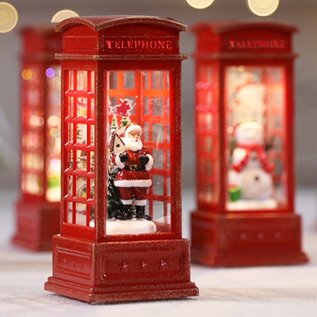 Light-Up Christmas Phone Booth – Santa, Snowman & Tree Decoration