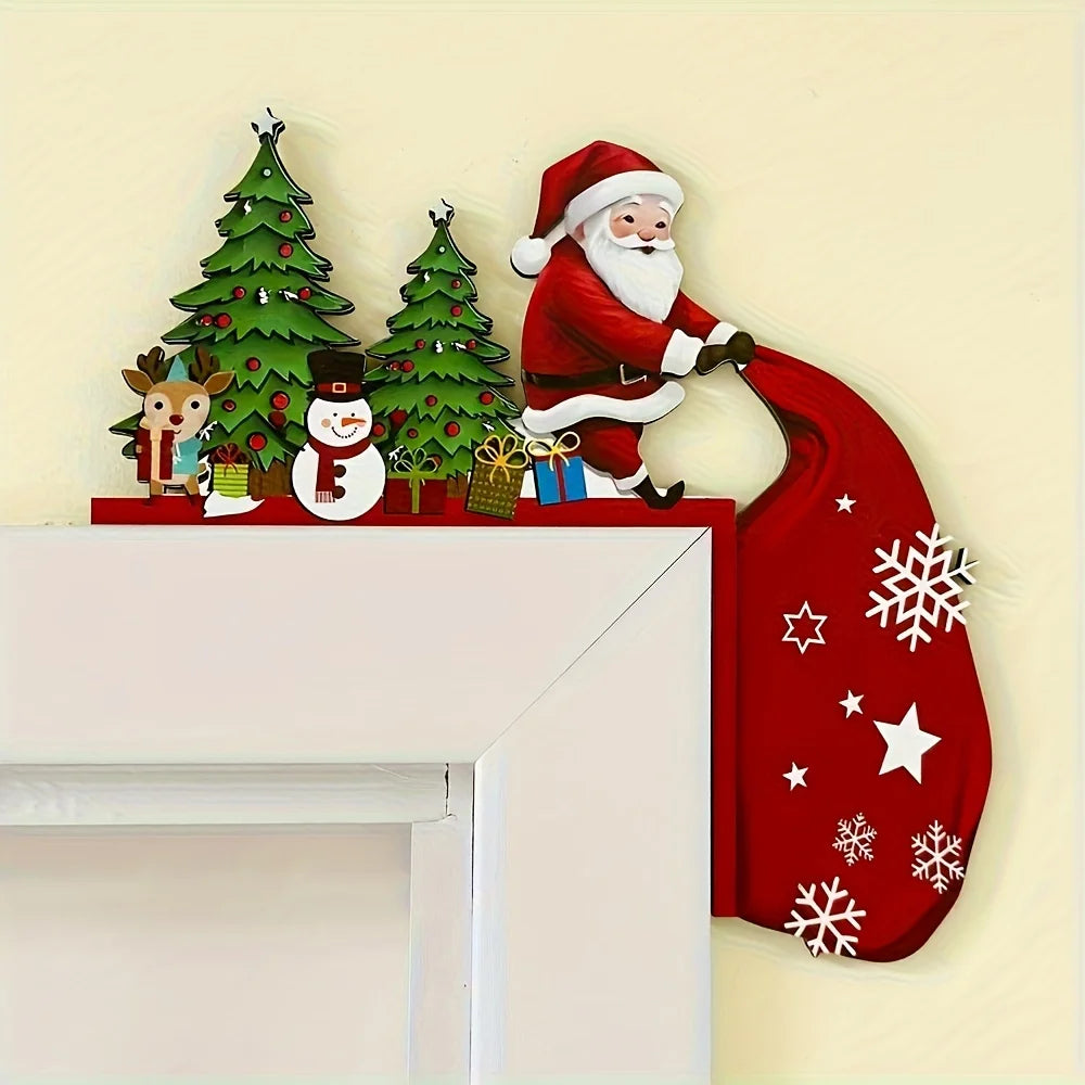 Santa Claus Wooden Door Corner Decoration – Christmas Over-the-Door Hanging Ornament