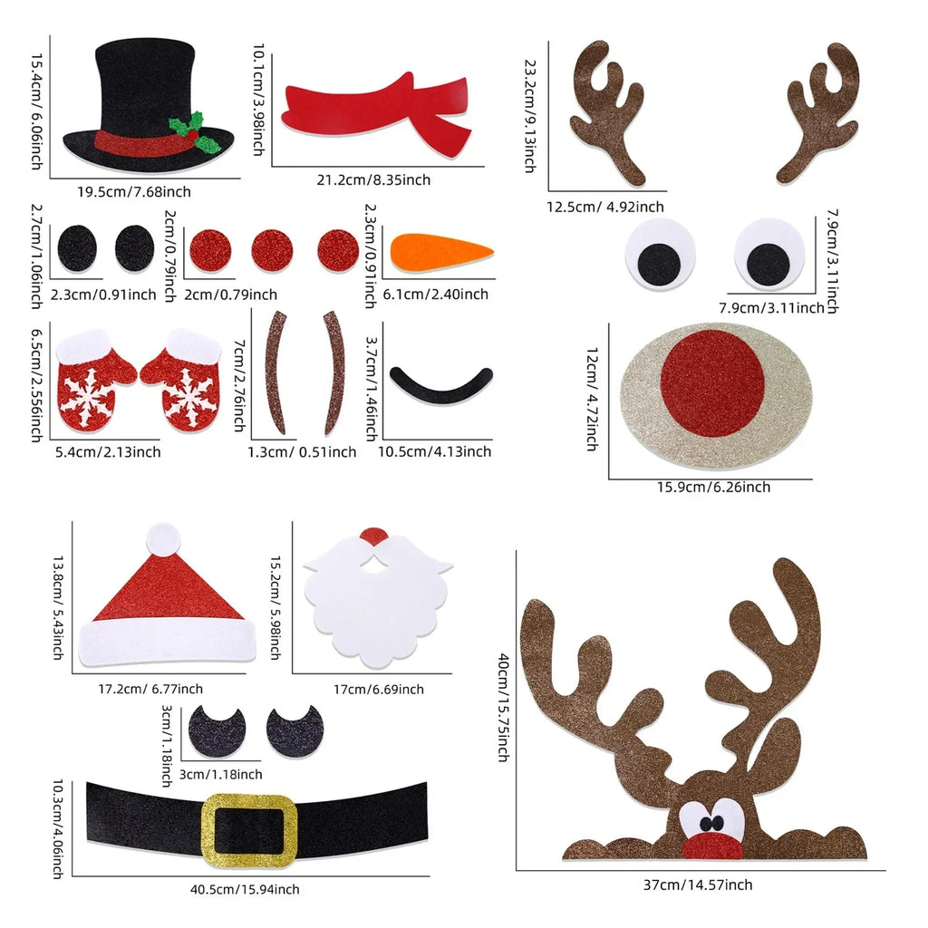 Christmas Door Decoration Sticker Kit – Felt Snowman, Reindeer & Santa Face Set