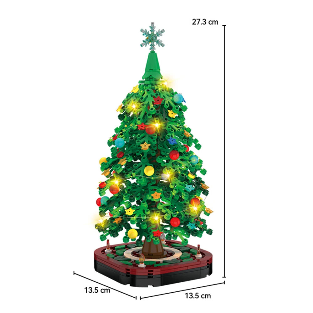 Christmas Village Building Blocks – LED Light-Up Christmas Tree Model | Winter Holiday Decorative Brick Toy Gift