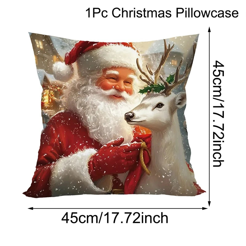 Christmas Throw Pillow Covers – Santa Claus, Snowman & Reindeer Cushion Cases
