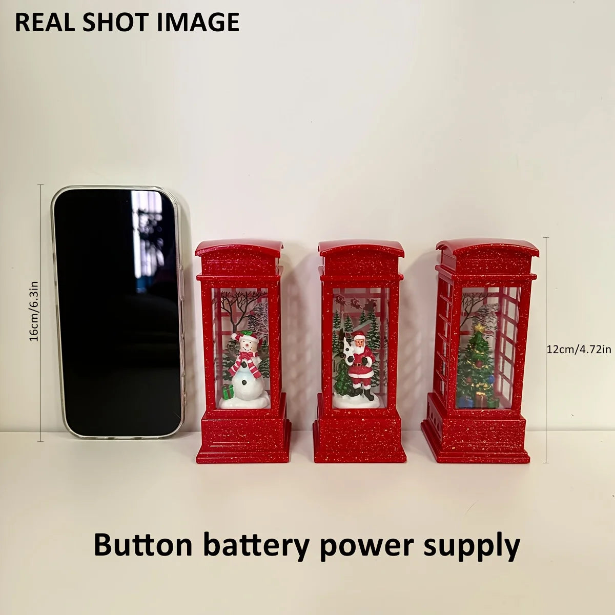 Light-Up Christmas Phone Booth – Santa, Snowman & Tree Decoration
