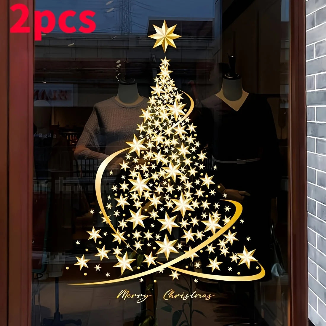 2-Pack Gold Christmas Tree Window Stickers – Static Cling Decals