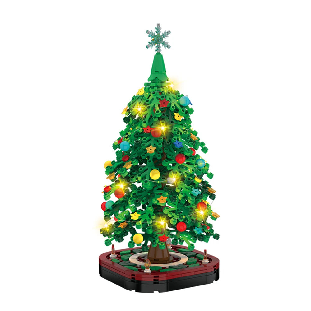 Christmas Village Building Blocks – LED Light-Up Christmas Tree Model | Winter Holiday Decorative Brick Toy Gift