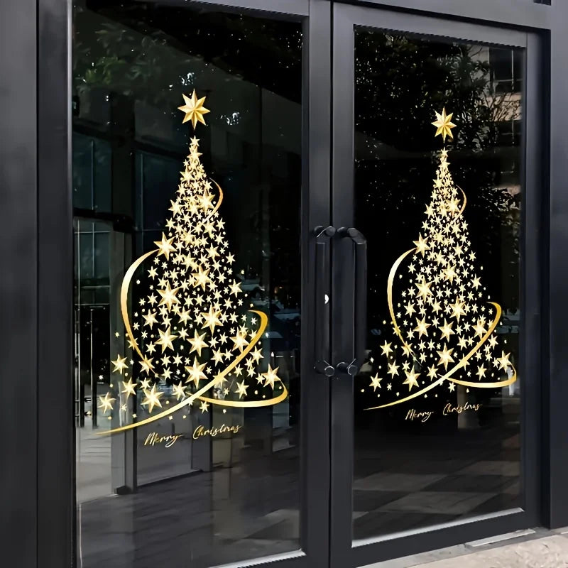 2-Pack Gold Christmas Tree Window Stickers – Static Cling Decals