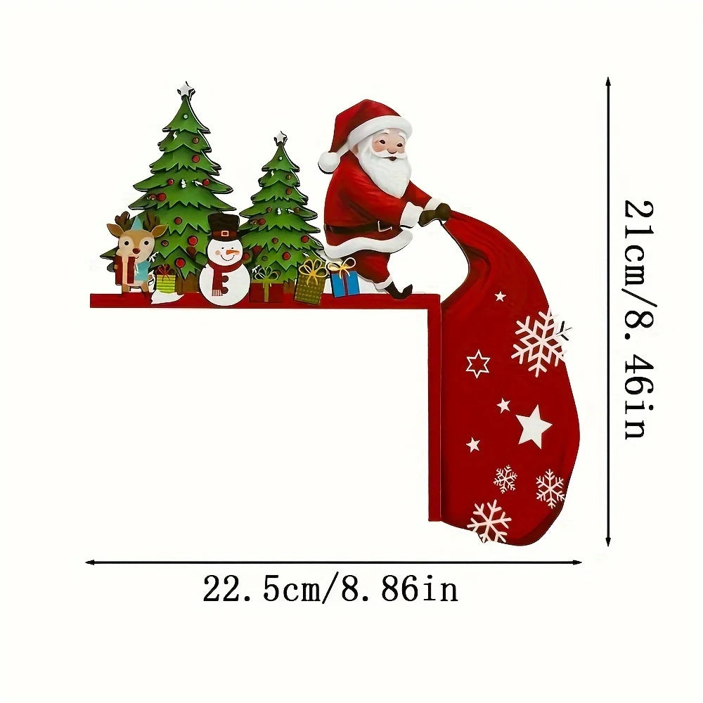 Santa Claus Wooden Door Corner Decoration – Christmas Over-the-Door Hanging Ornament