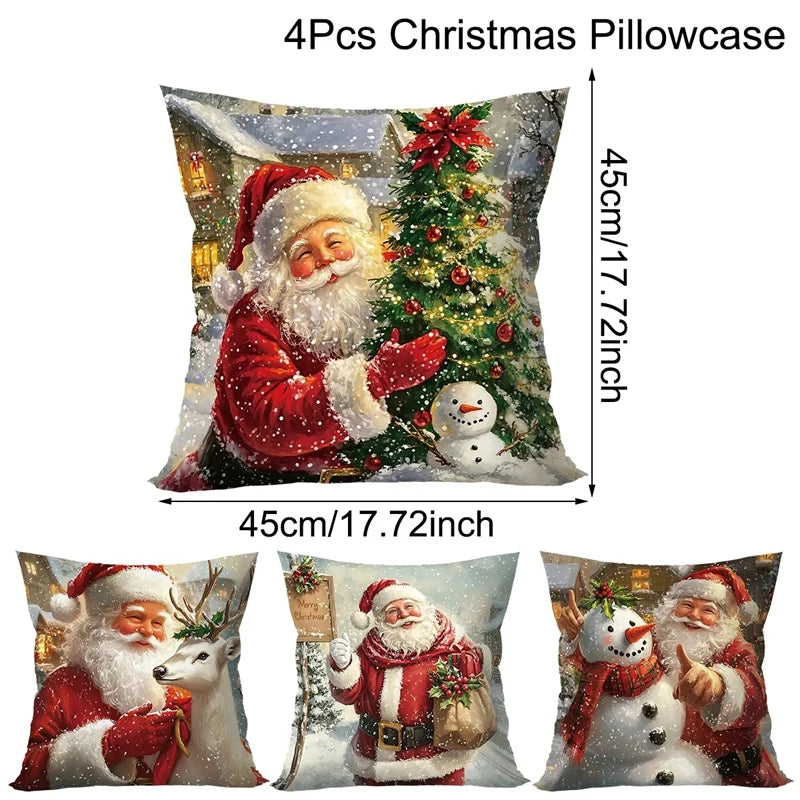 Christmas Throw Pillow Covers – Santa Claus, Snowman & Reindeer Cushion Cases
