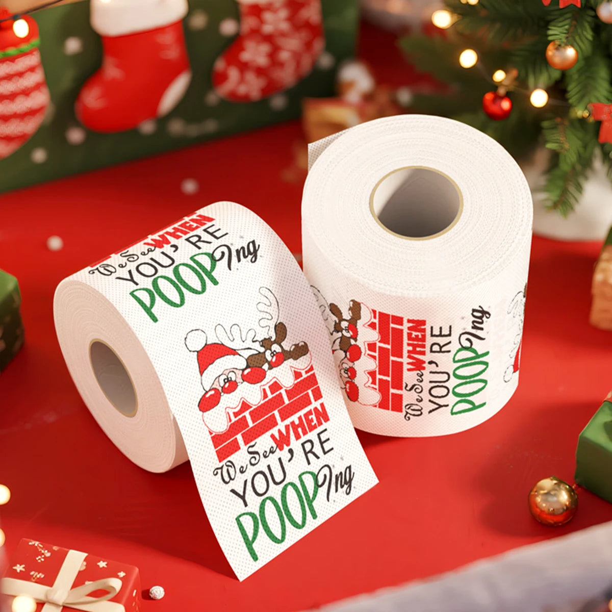 Christmas Toilet Paper Roll – Funny Xmas Printed Tissue for Home & Parties