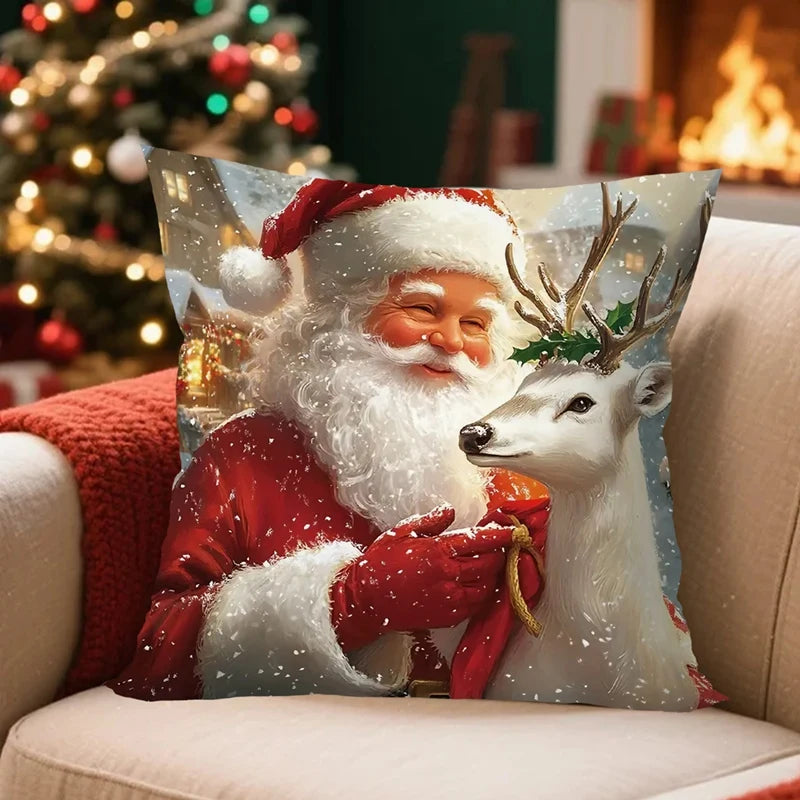 Christmas Throw Pillow Covers – Santa Claus, Snowman & Reindeer Cushion Cases