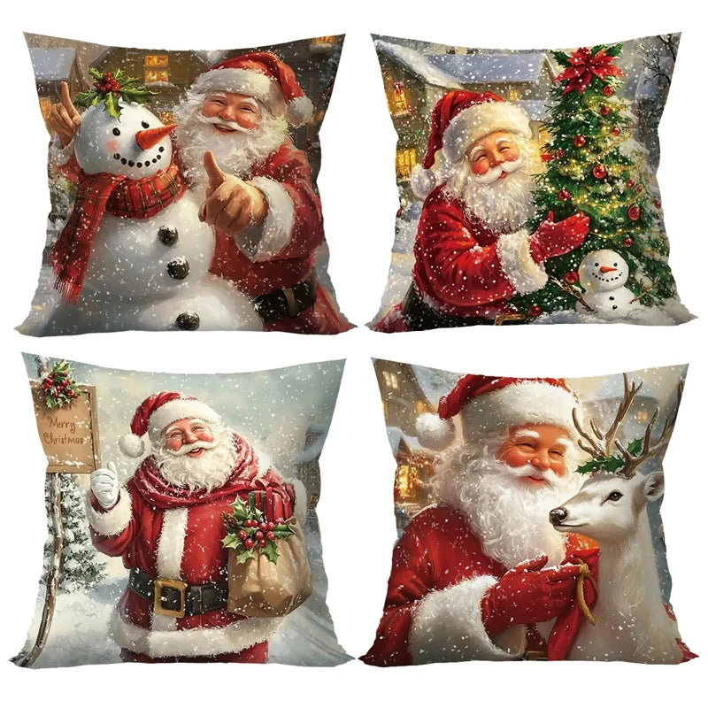 Christmas Throw Pillow Covers – Santa Claus, Snowman & Reindeer Cushion Cases