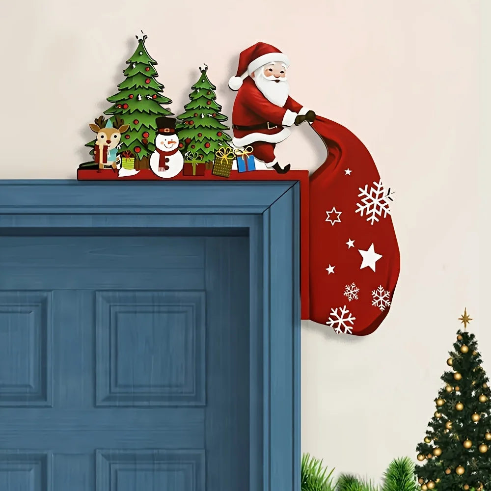 Santa Claus Wooden Door Corner Decoration – Christmas Over-the-Door Hanging Ornament