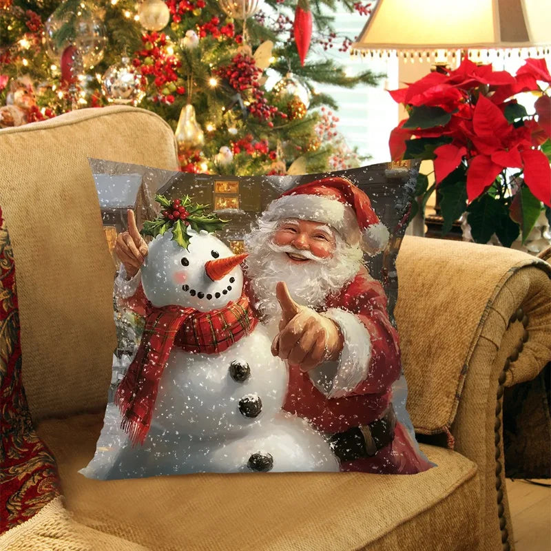 Christmas Throw Pillow Covers – Santa Claus, Snowman & Reindeer Cushion Cases