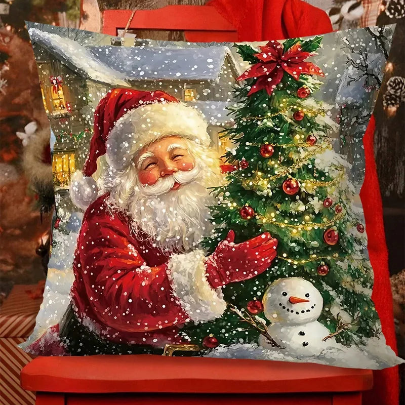 Christmas Throw Pillow Covers – Santa Claus, Snowman & Reindeer Cushion Cases