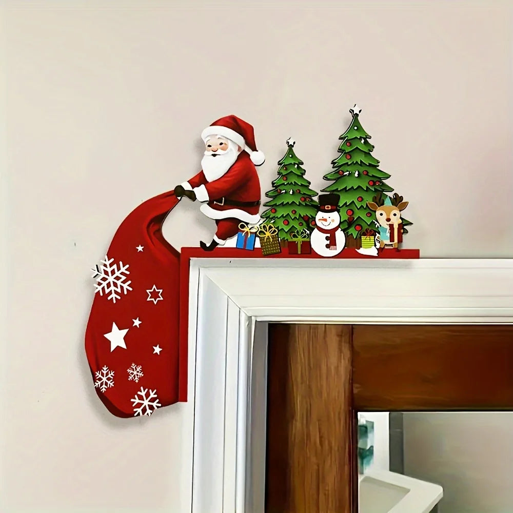 Santa Claus Wooden Door Corner Decoration – Christmas Over-the-Door Hanging Ornament