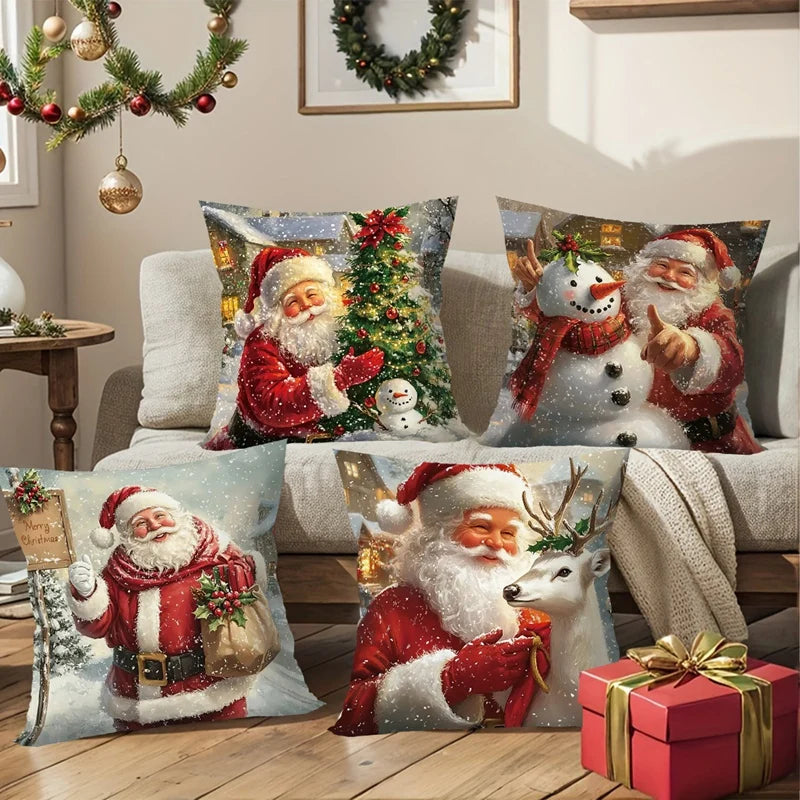 Christmas Throw Pillow Covers – Santa Claus, Snowman & Reindeer Cushion Cases