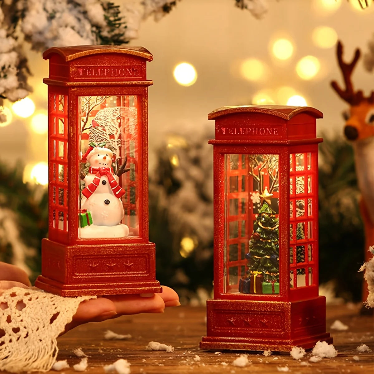 Light-Up Christmas Phone Booth – Santa, Snowman & Tree Decoration