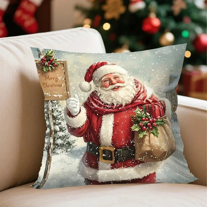 Christmas Throw Pillow Covers – Santa Claus, Snowman & Reindeer Cushion Cases
