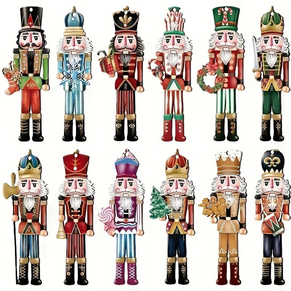 12-Pack Wooden Nutcracker Soldier Ornaments – Christmas Tree Hanging Decorations
