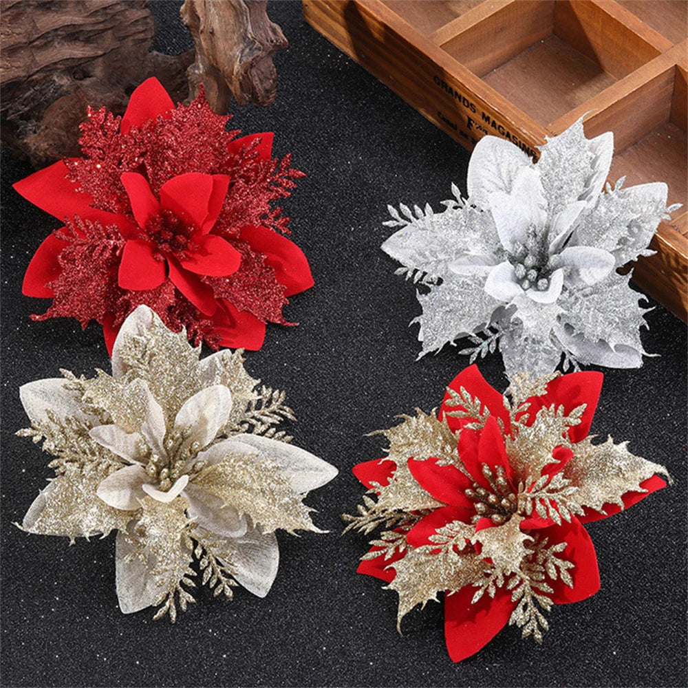 Glitter Christmas Poinsettia Flowers