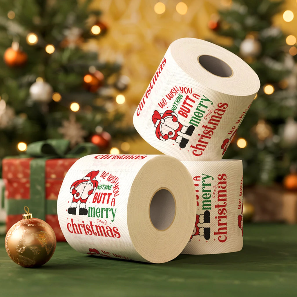 Christmas Toilet Paper Roll – Funny Xmas Printed Tissue for Home & Parties