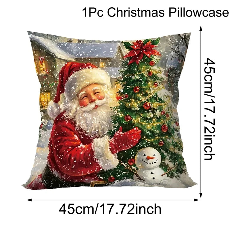 Christmas Throw Pillow Covers – Santa Claus, Snowman & Reindeer Cushion Cases