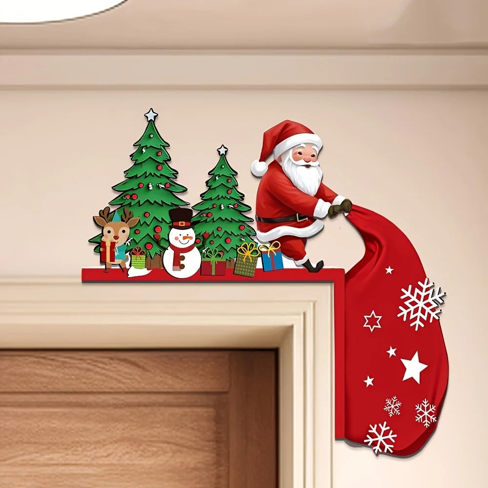 Santa Claus Wooden Door Corner Decoration – Christmas Over-the-Door Hanging Ornament