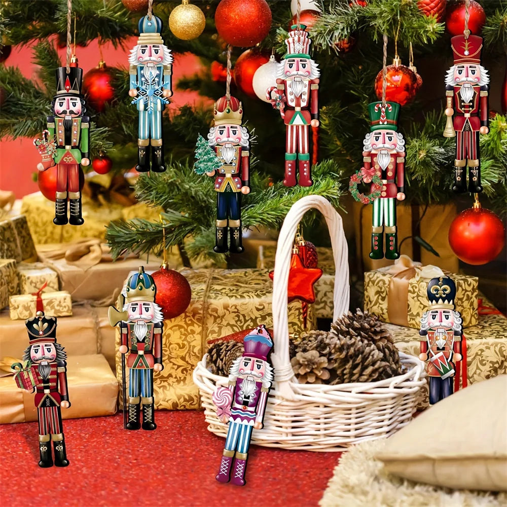 12-Pack Wooden Nutcracker Soldier Ornaments – Christmas Tree Hanging Decorations