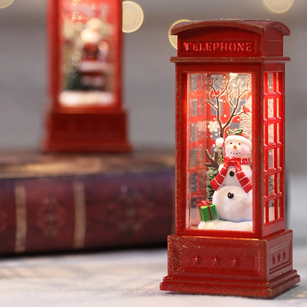 Light-Up Christmas Phone Booth – Santa, Snowman & Tree Decoration