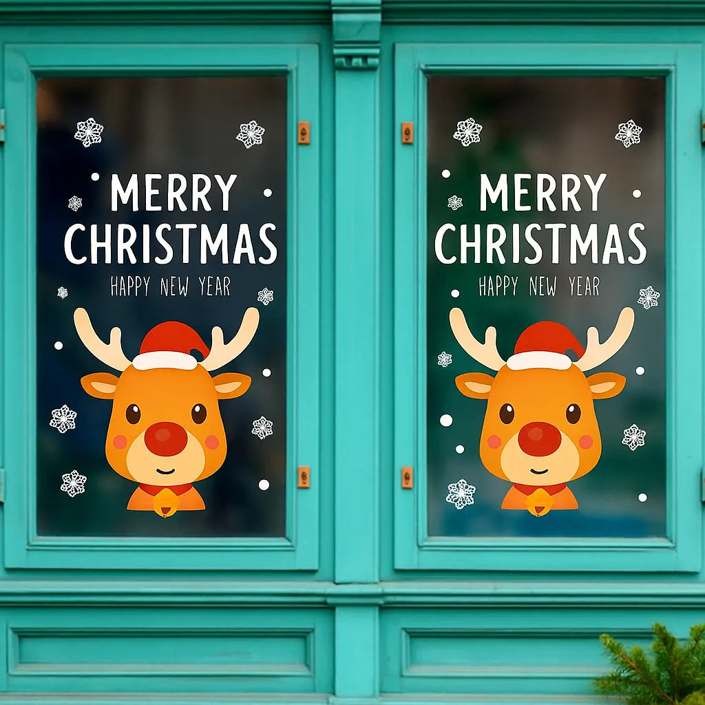 Christmas Window Stickers – Santa, Reindeer, Snowman & Snowflake Wall Decals