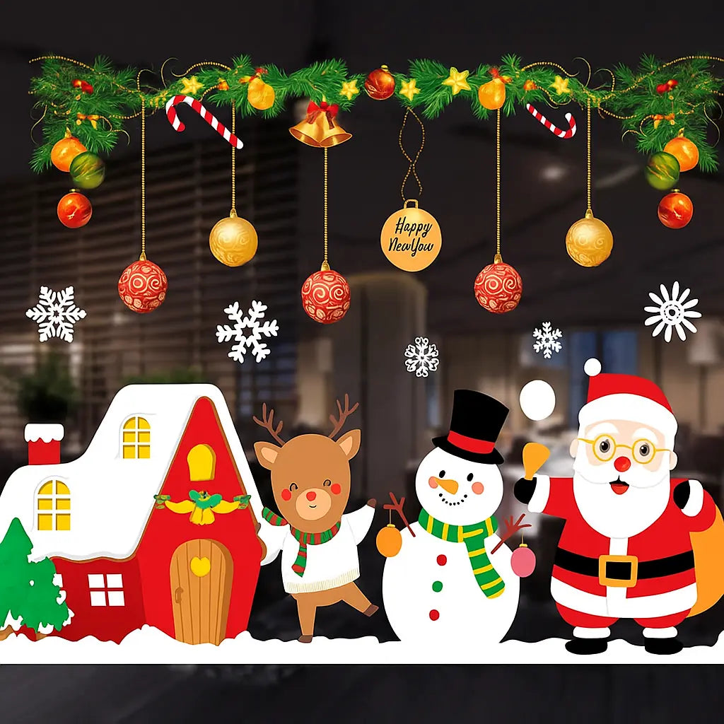 Christmas Window Stickers – Santa, Reindeer, Snowman & Snowflake Wall Decals