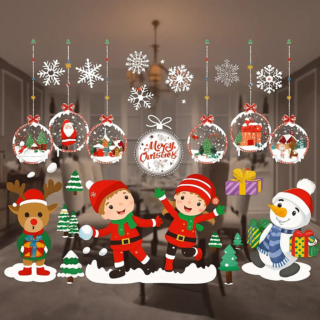 Christmas Window Stickers – Santa, Reindeer, Snowman & Snowflake Wall Decals