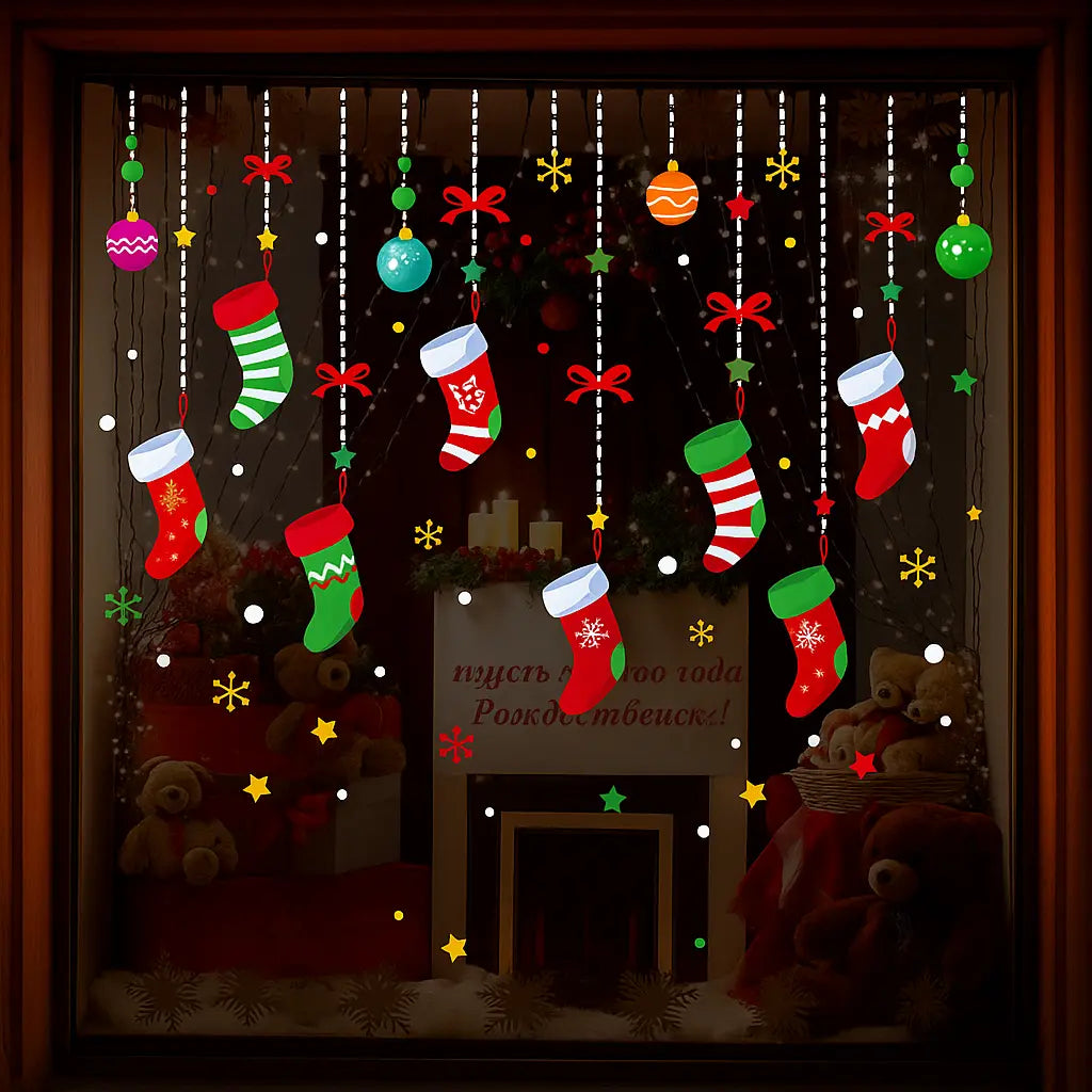 Christmas Window Stickers – Santa, Reindeer, Snowman & Snowflake Wall Decals
