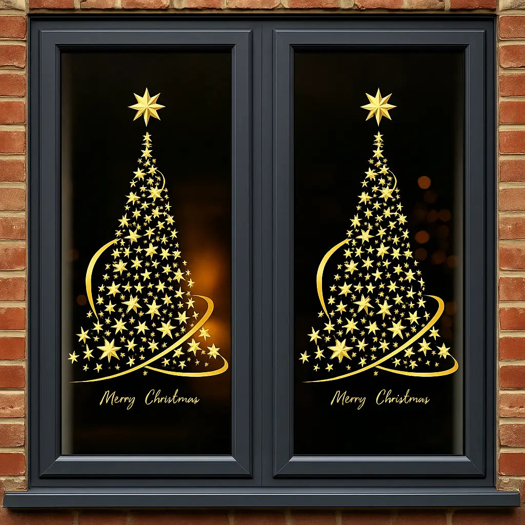 2-Pack Gold Christmas Tree Window Stickers – Static Cling Decals